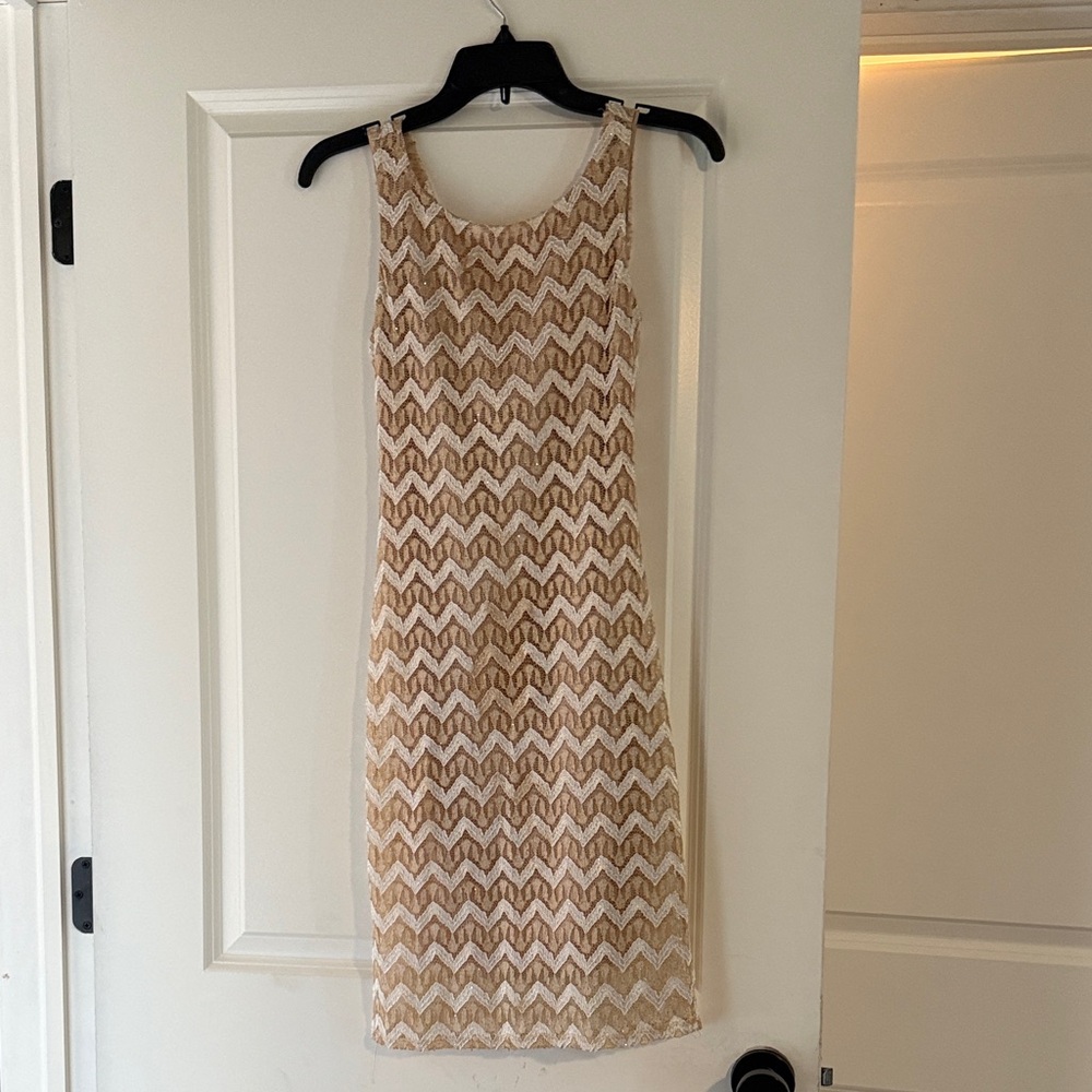 Elegant Cream and Gold Chevron Dress